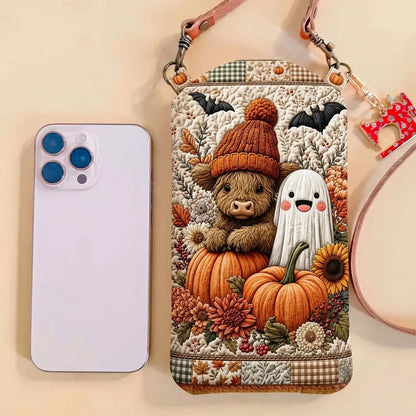 Halloween Spooky And Highcow Quilted Slim Phone Crossbody Bag