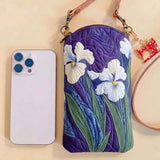 Iris Flower Quilted Slim Phone Crossbody Bag