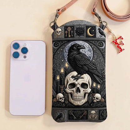 Raven And Skull Quilted Slim Phone Crossbody Bag