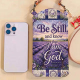 Be Still Lavender Scripture Quilted Slim Phone Crossbody Bag
