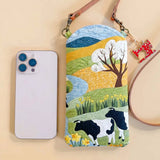 Cattle On The Grassland Quilted Slim Phone Crossbody Bag