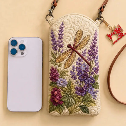 Flower Dragonfly Quilted Slim Phone Crossbody Bag