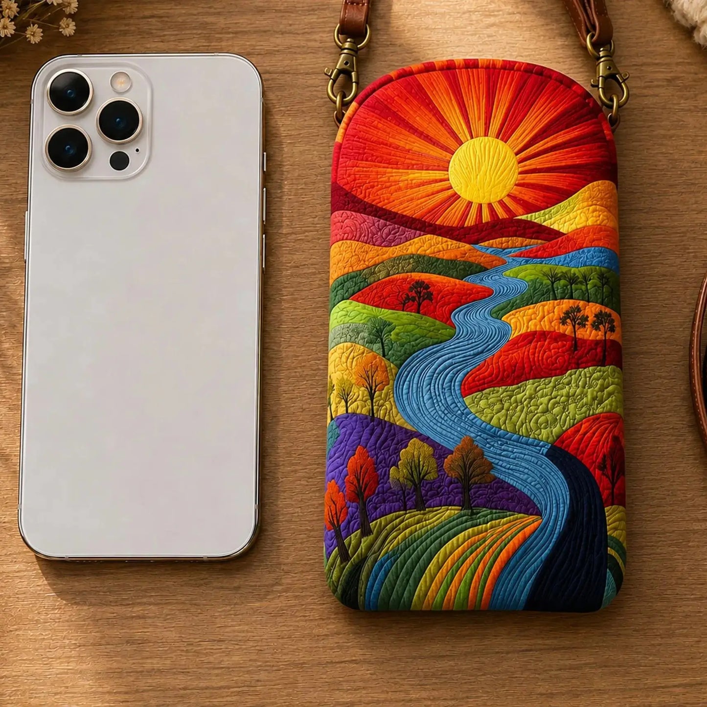 Vibrant Sunset & Valley Quilted Slim Phone Crossbody Bag