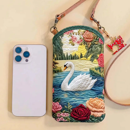 White Swan Quilted Slim Phone Crossbody Bag