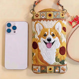 Sunflower Corgi Quilted Slim Phone Crossbody Bag