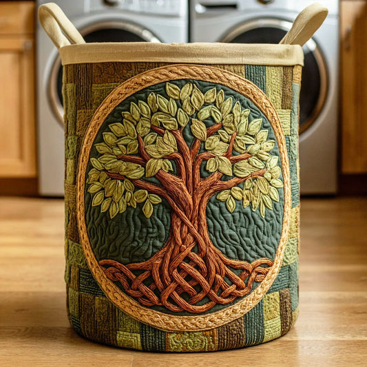 Verdant Life Tree Quilted Laundry Basket