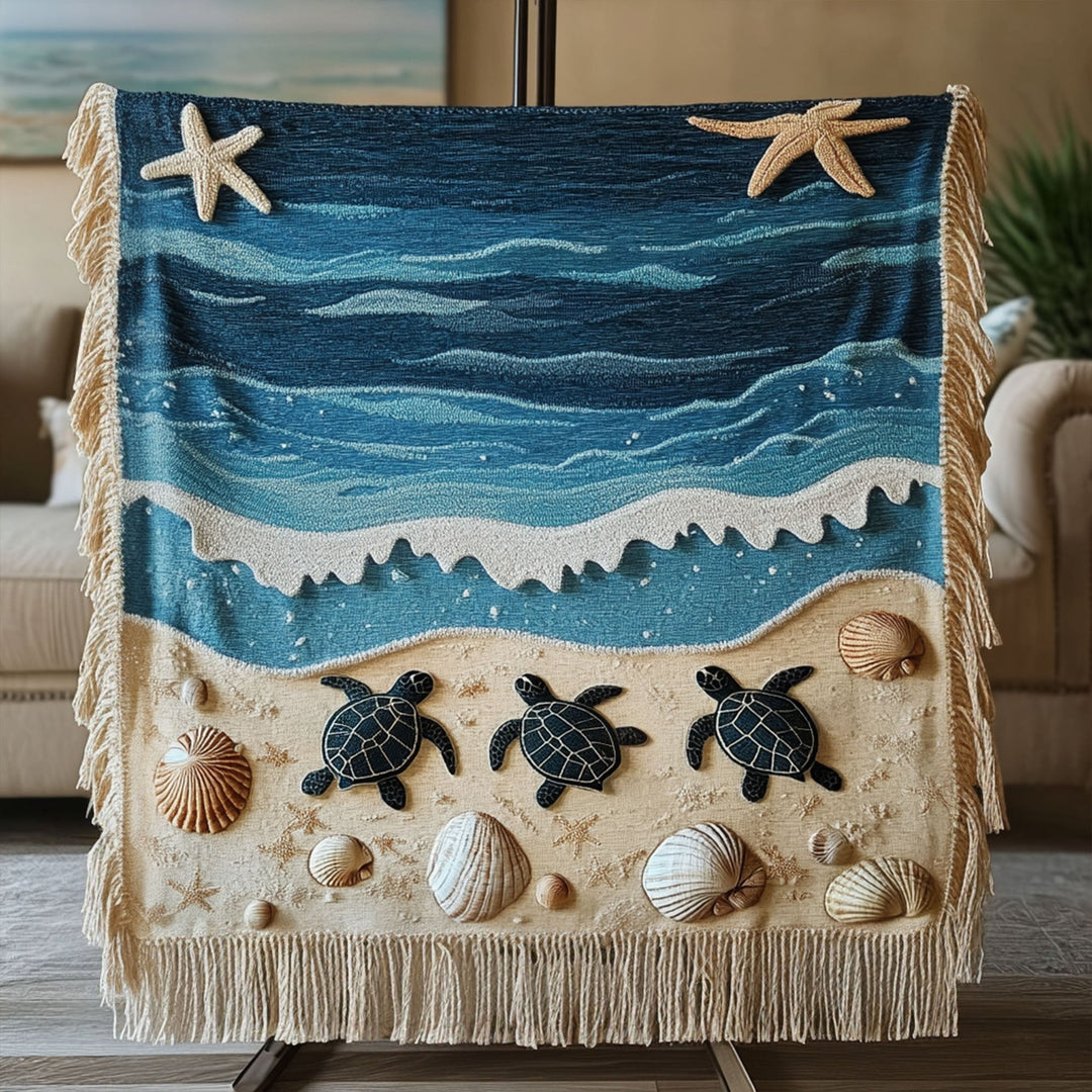 Waves and Shells Woven Quilted Blanket