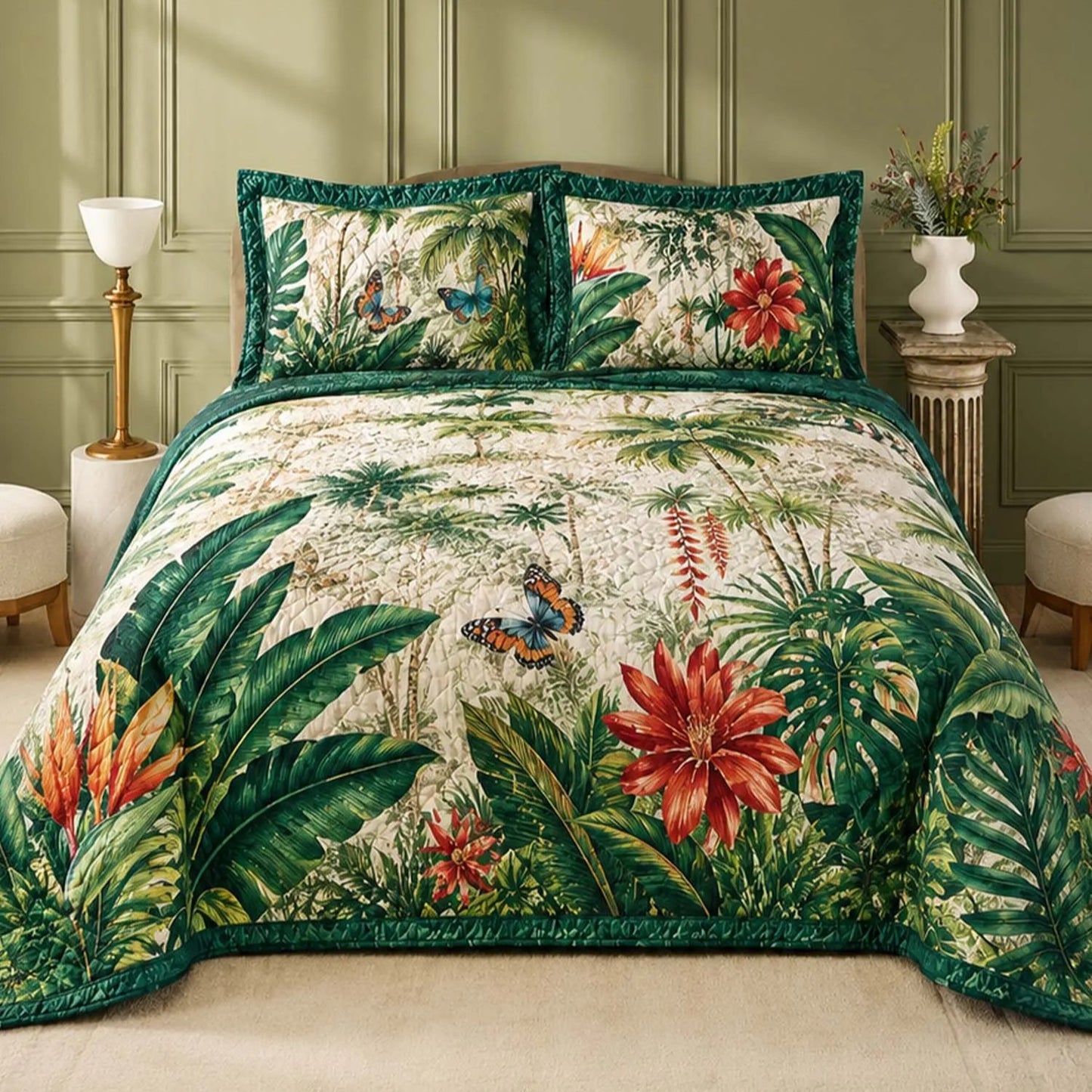 Tropical Botanical Quilted Bedding Set