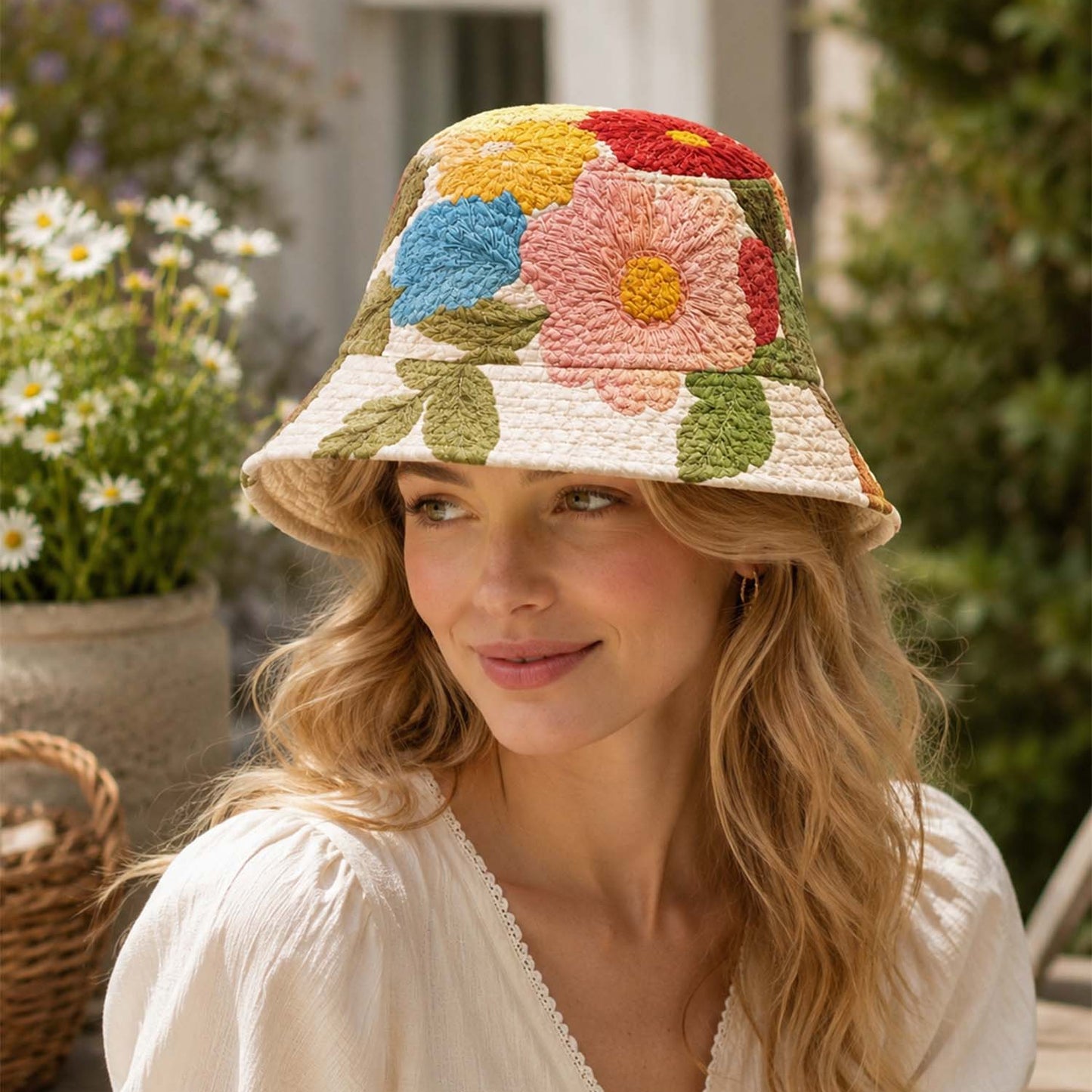 Vintage Floral Quilted Bucket Hat