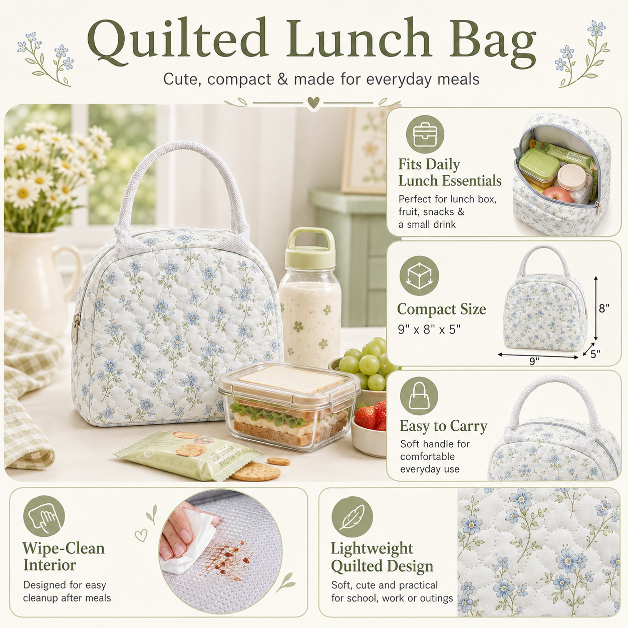 Forest Bear Quilted Lunch Bag