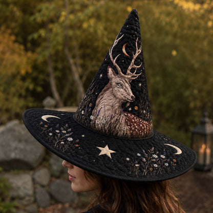 Mystical Deer Gothic Handcrafted Quilted Witch Hat