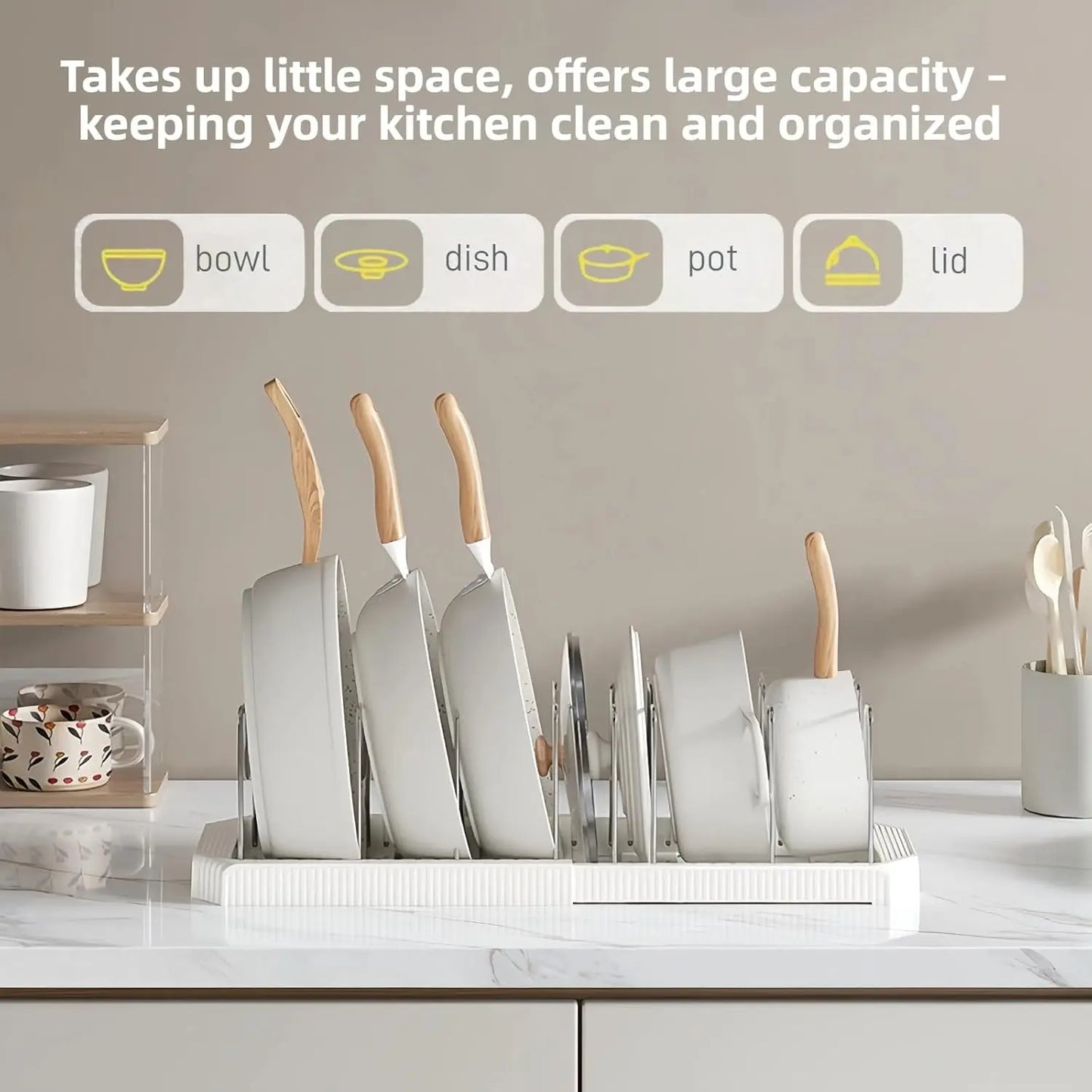 Pot Lids Organizer Rack for Cabinet and Countertop