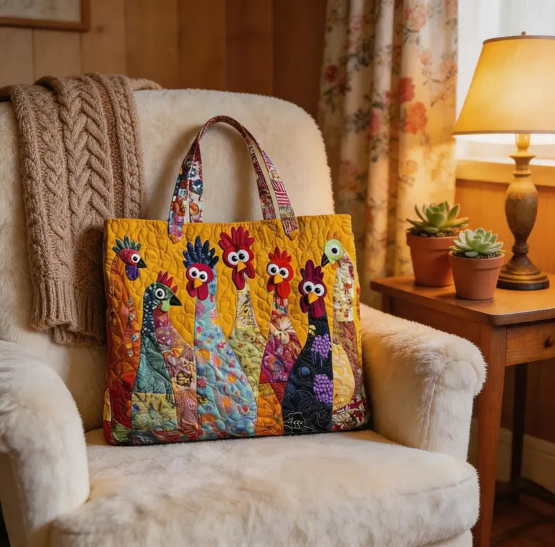 Bohemian Chicken Quilted Tote Bag