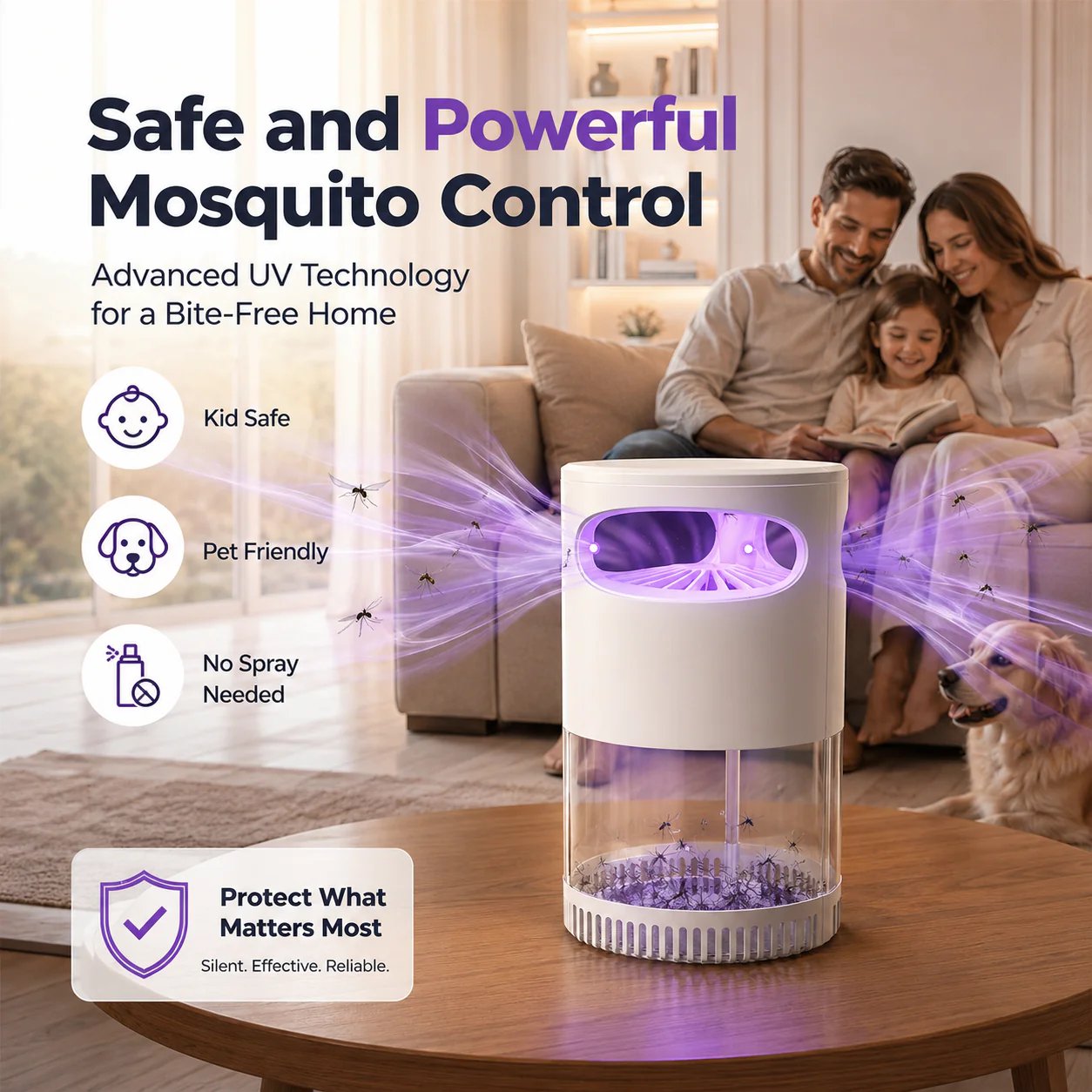 Quiet UV Mosquito Trap – Chemical-Free & Safe for Kids & Pets
