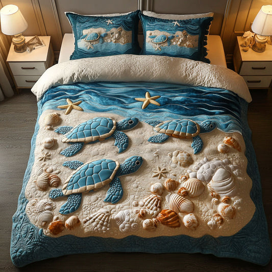 Ocean Turtle & Seashell Quilted Bedding Set