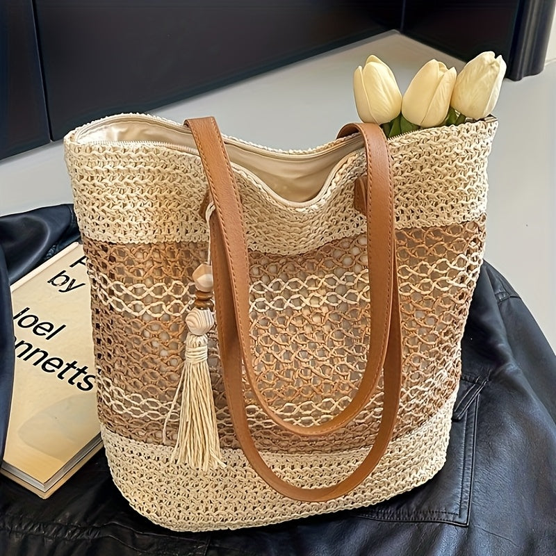 Straw Beach Woven Tote Bag