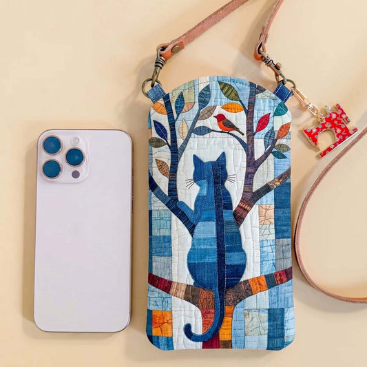 The Cat On The Branch Quilted Slim Phone Crossbody Bag