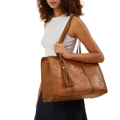 Vintage Embossed Leather Laptop Tote Set