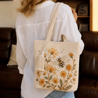 🐝Handmade Crochet Bee Embroidered Tote Bag