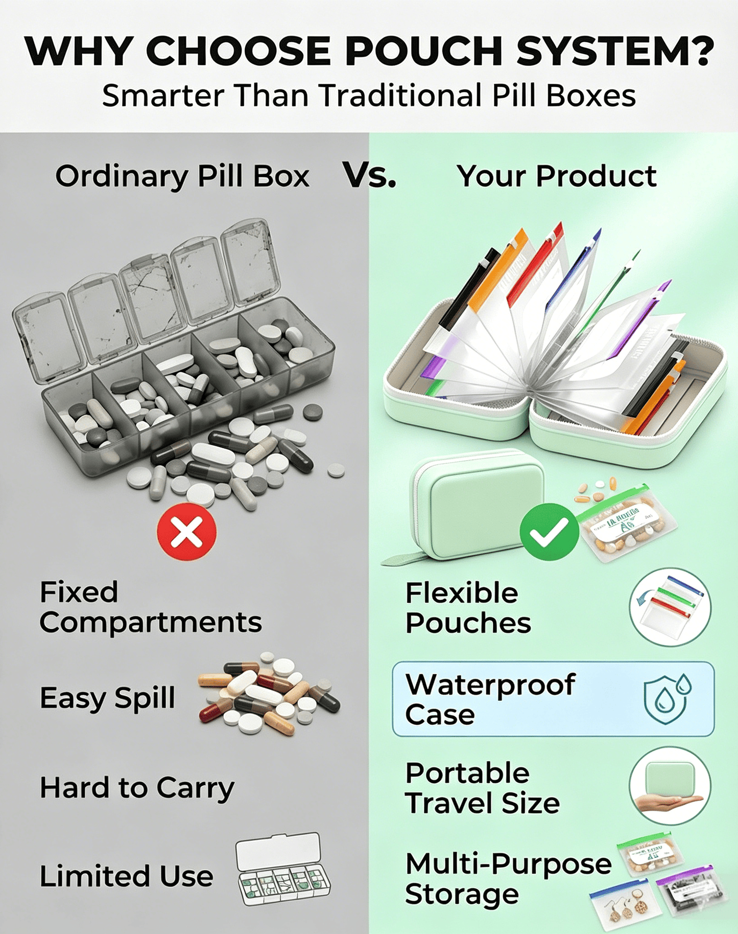 Waterproof Weekly Pill Organizer Pouch Set