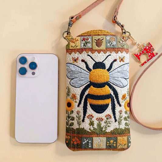 Flowers And Bees Quilted Slim Phone Crossbody Bag