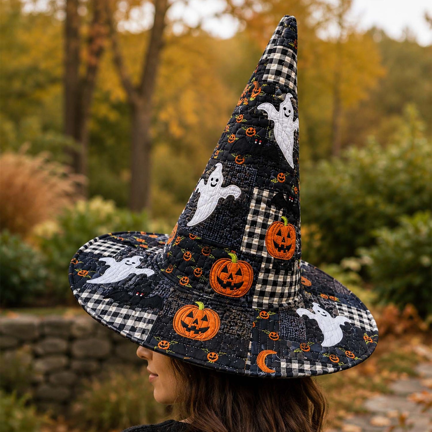 Spooky Ghost Halloween Handcrafted Quilted Witch Hat