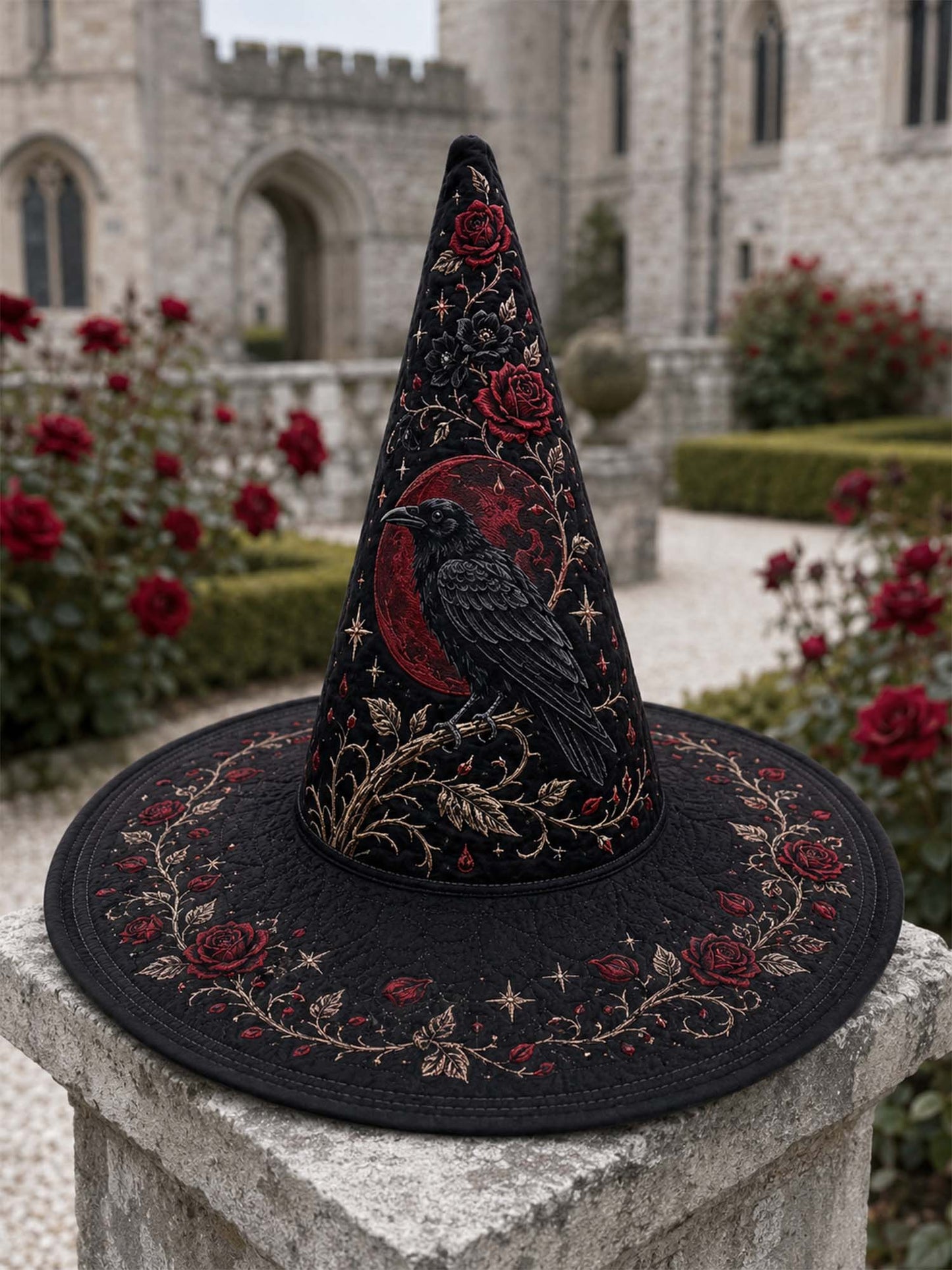 Black Rose Raven Victorian Gothic Handcrafted Quilted Witch Hat