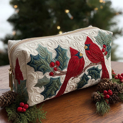 Red Feather Quilted Makeup Bag