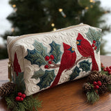Red Feather Quilted Makeup Bag