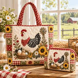 2pcs Farmhouse Country Rooster Quilted Tote Bag Set