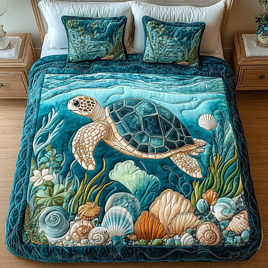 Underwater Sea Turtle Coral Quilted Bedding Set