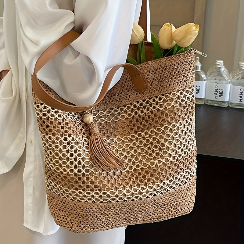 Straw Beach Woven Tote Bag