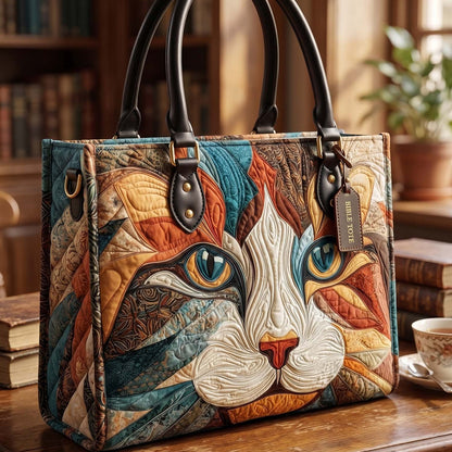 Cute Cat Quilted Leather Strap Bible Handbag