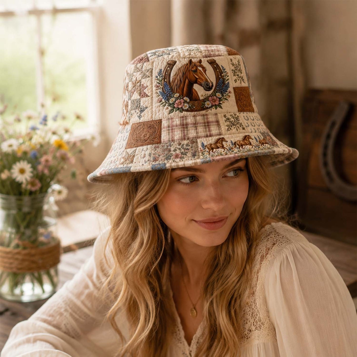 Western Horse Quilted Bucket Hat