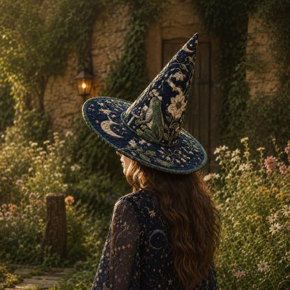 Enchanted Moon Garden Handcrafted Quilted Witch Hat