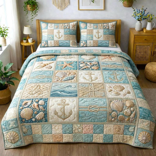 Ocean Shells Quilted Bedding Set