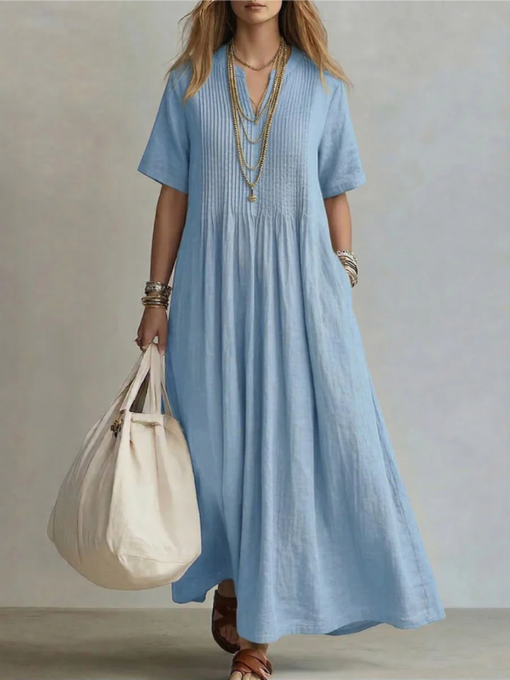 Pin-Tuck Maxi Dress with Pockets