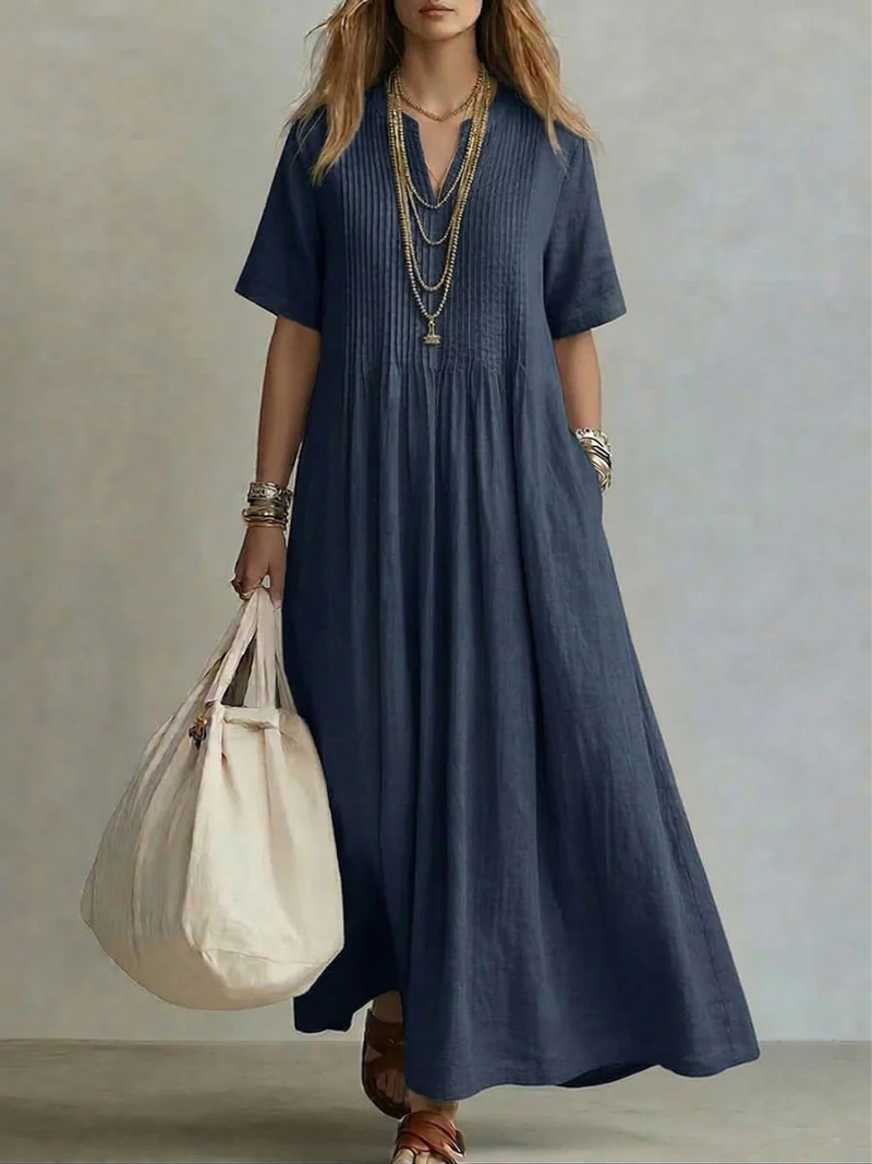 Pin-Tuck Maxi Dress with Pockets