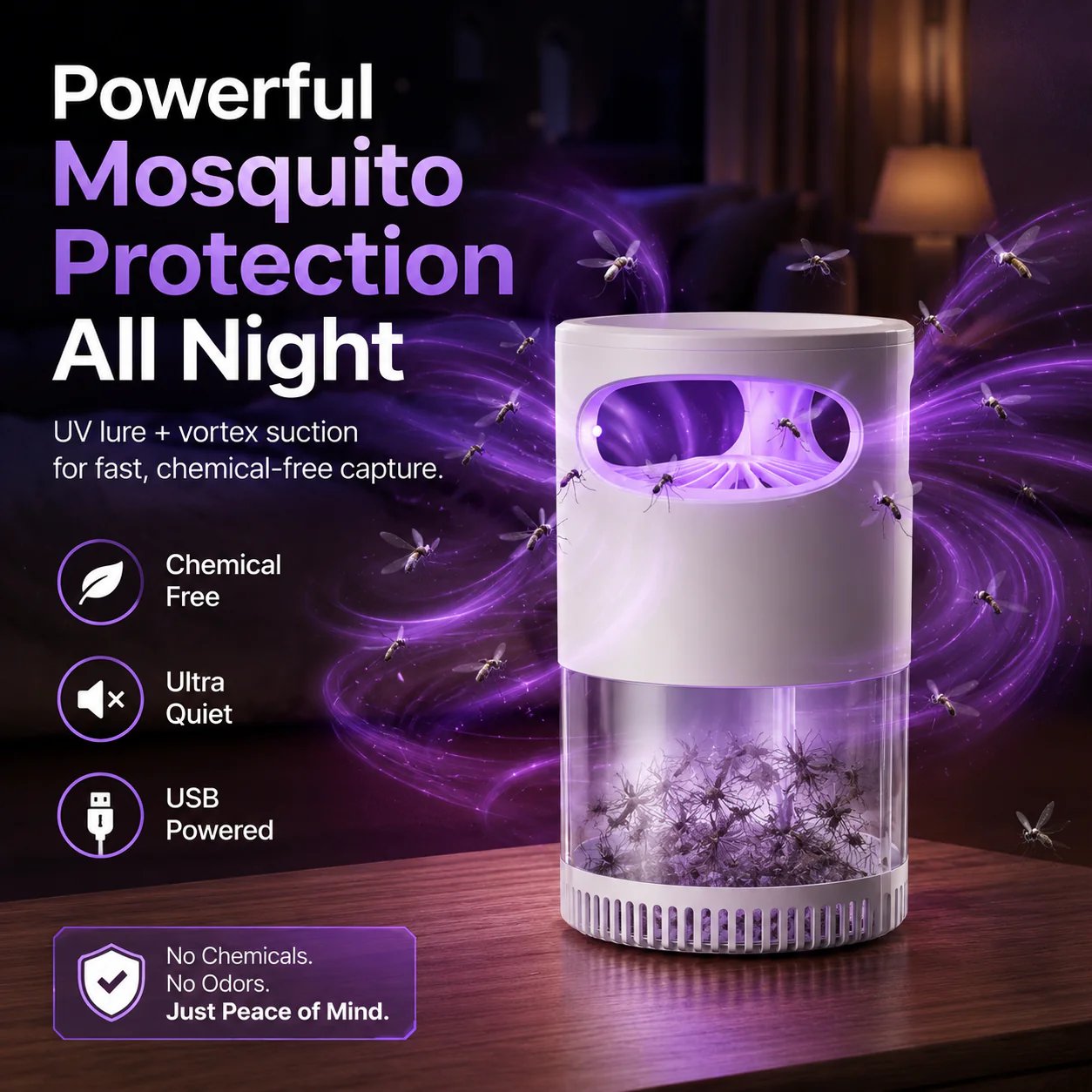 Quiet UV Mosquito Trap – Chemical-Free & Safe for Kids & Pets