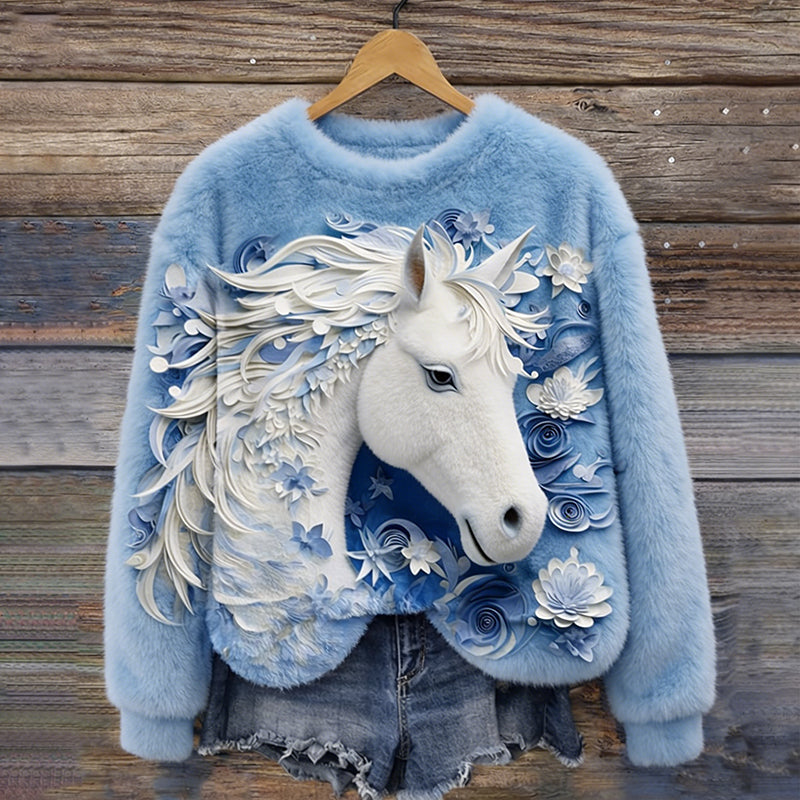 Western Horse Cozy Plush Sweatshirt