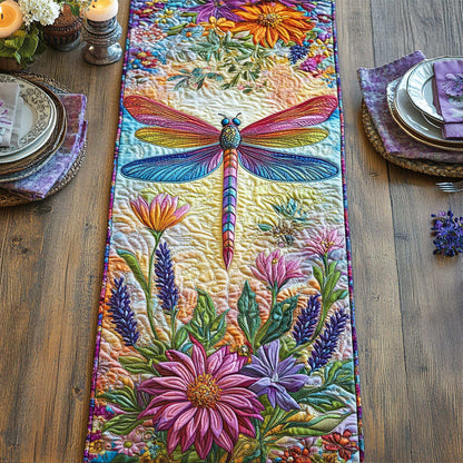 Floral Dragonfly Quilted Table Runner