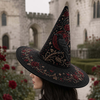 Black Rose Raven Victorian Gothic Handcrafted Quilted Witch Hat