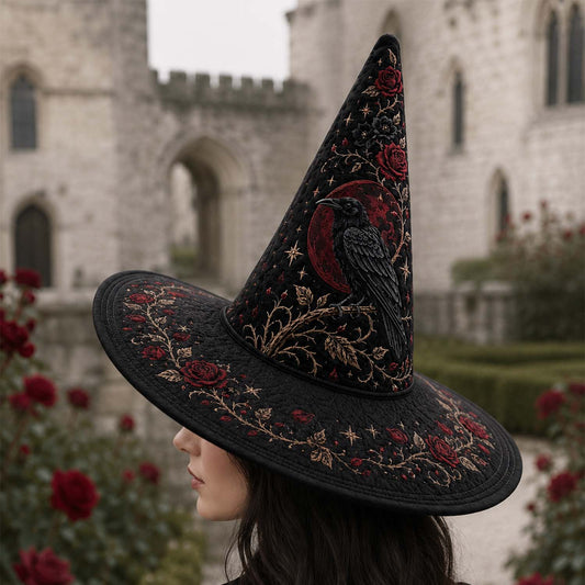 Black Rose Raven Victorian Gothic Handcrafted Quilted Witch Hat