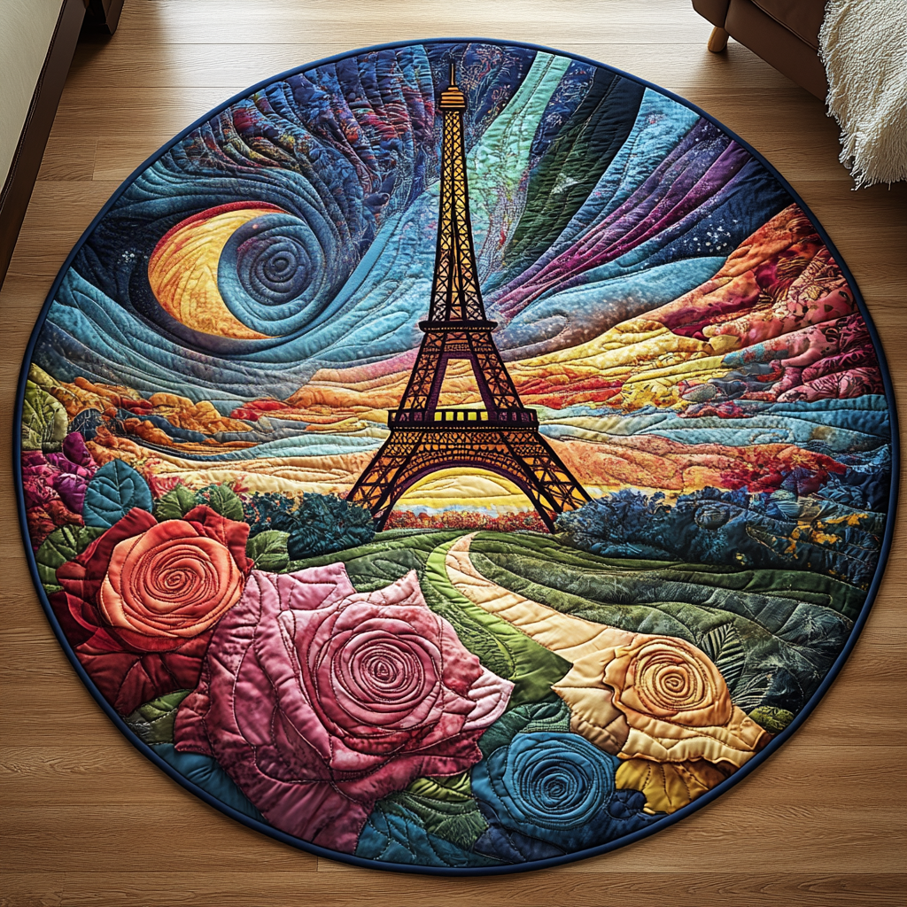 Eiffel Romance Quilted Round Mat