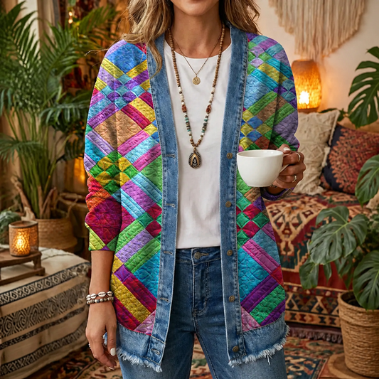 Ethnicity Geometry Colorful 3D Digital Printing Denim Shirt