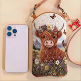Highland Cow Quilted Slim Phone Crossbody Bag