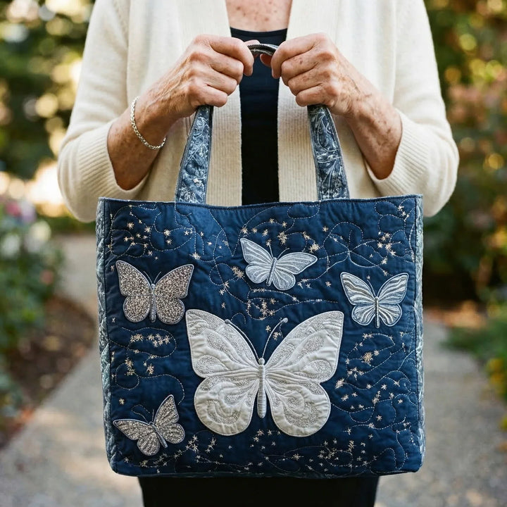 Silver Butterfly Handmade Tote Bag