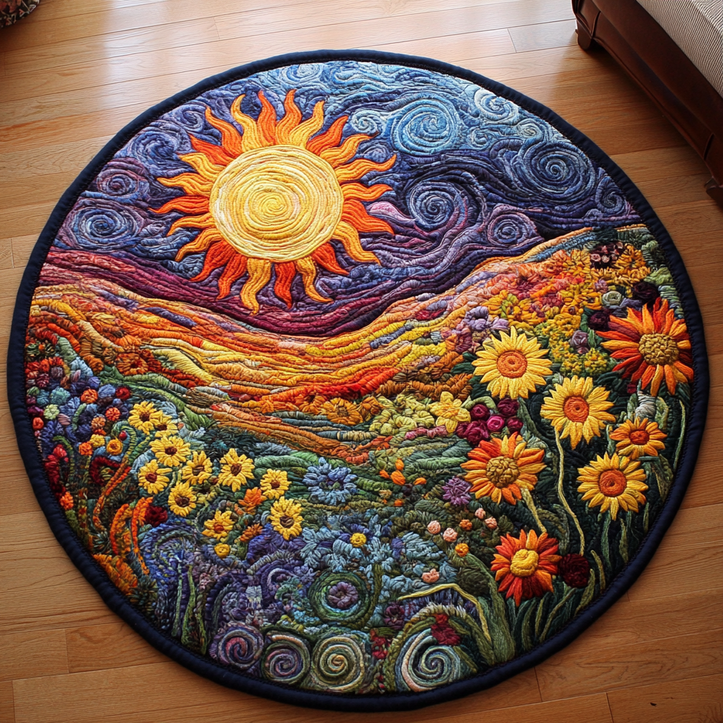 Golden Sunflower Quilted Round Mat