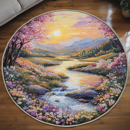 Golden Sunset River Quilted Round Mat