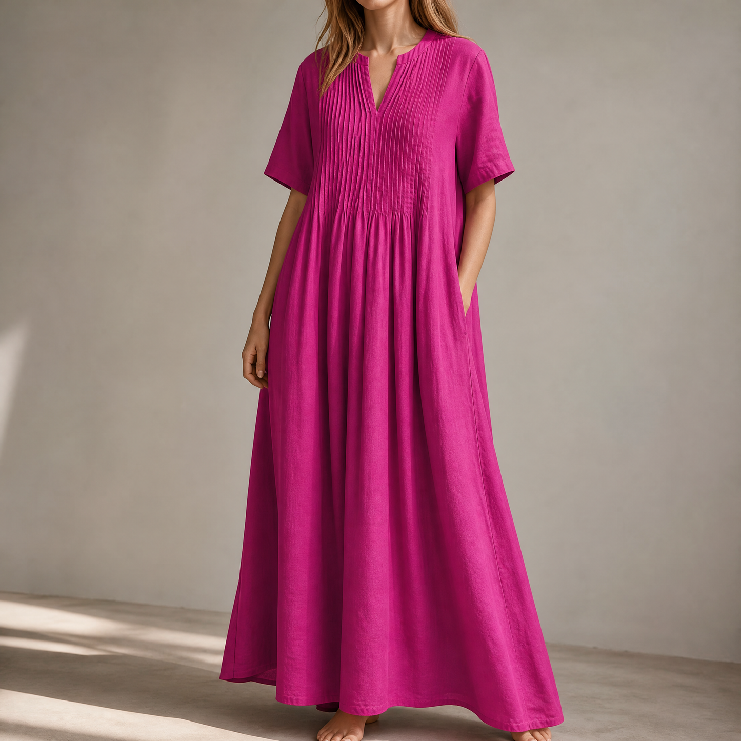 Pin-Tuck Maxi Dress with Pockets